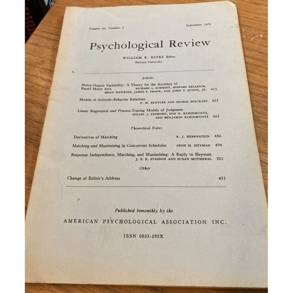 Psychological Review Sept 1979 Vol 86 No 5 APA Journal Schmidt Einhorn Bentler